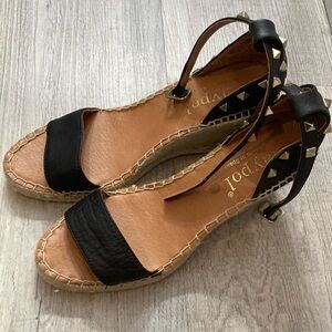 Black Leather Espadrille Sandals